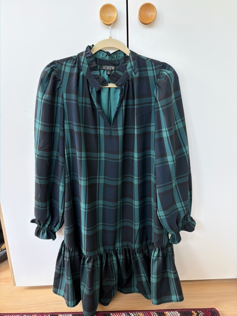 J. Crew Green and Black Plaid Midi Dress